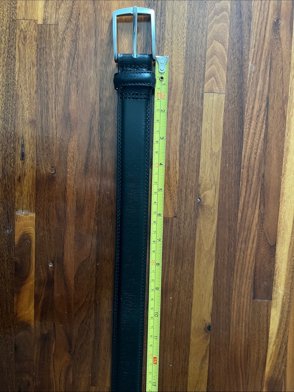 Lands’ End Black Leather Belt Sz 54 60” Long Silver Buckle Big & Tall - Picture 3 of 15